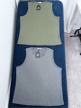 3XL Men’s Tank Top Set - Green & Gray Activewear Shirts Lightweight Hawalili
